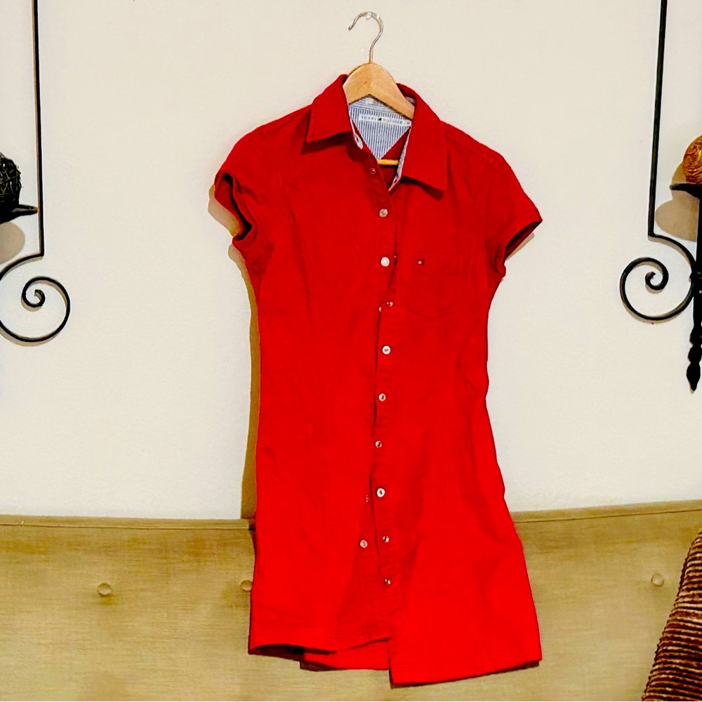 Red denim dress